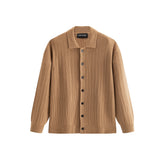 Men's Brown Textured Wool Knit Cardigan